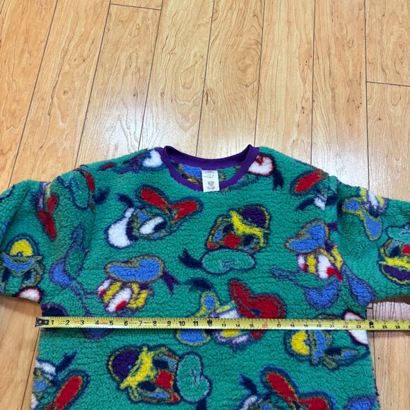 Disney Parks Donald Print Multi Color Sherpa Fleece Pullover Sweater Unisex Sz L - Picture 4 of 6